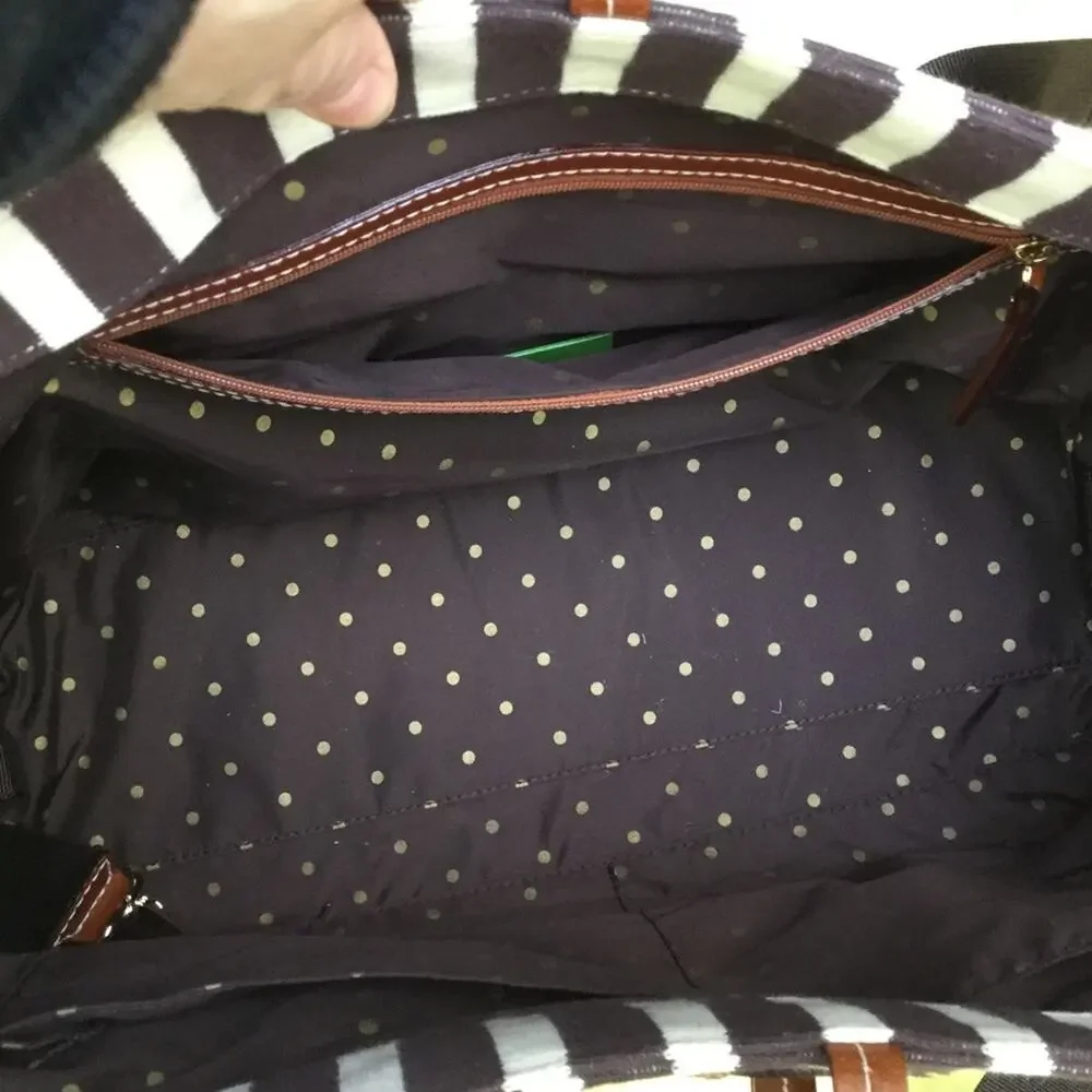 Kate spade brown leather bottom brown/cream stripe diaper bag NWOT